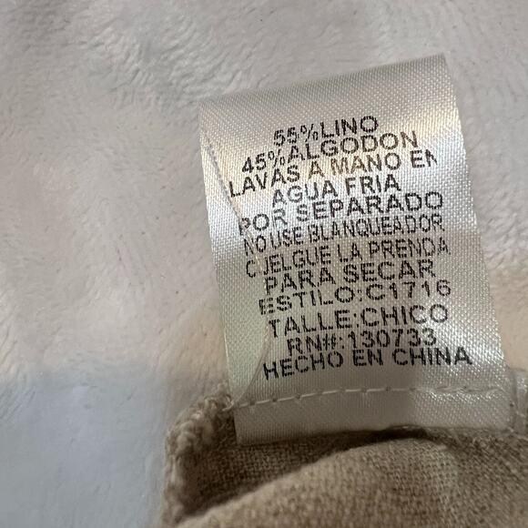 Umgee Womens Small Beige Short Sleeve Linen Cotton Fringe Trim Hi Low Dress - Picture 6 of 8